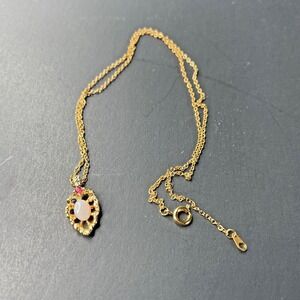 Vtg Van Doran Ruby & Opal Pendant Necklace 18" Gold Tone Chain‎ Ladies